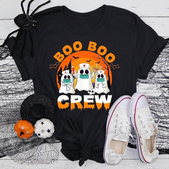 Tops - Funny Boo Boo Crew Shirt, Halloween Ghost Nurse Shirts